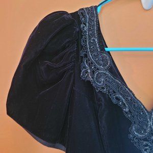 Vintage 80's Black Velvet Puffy Sleeve Dress